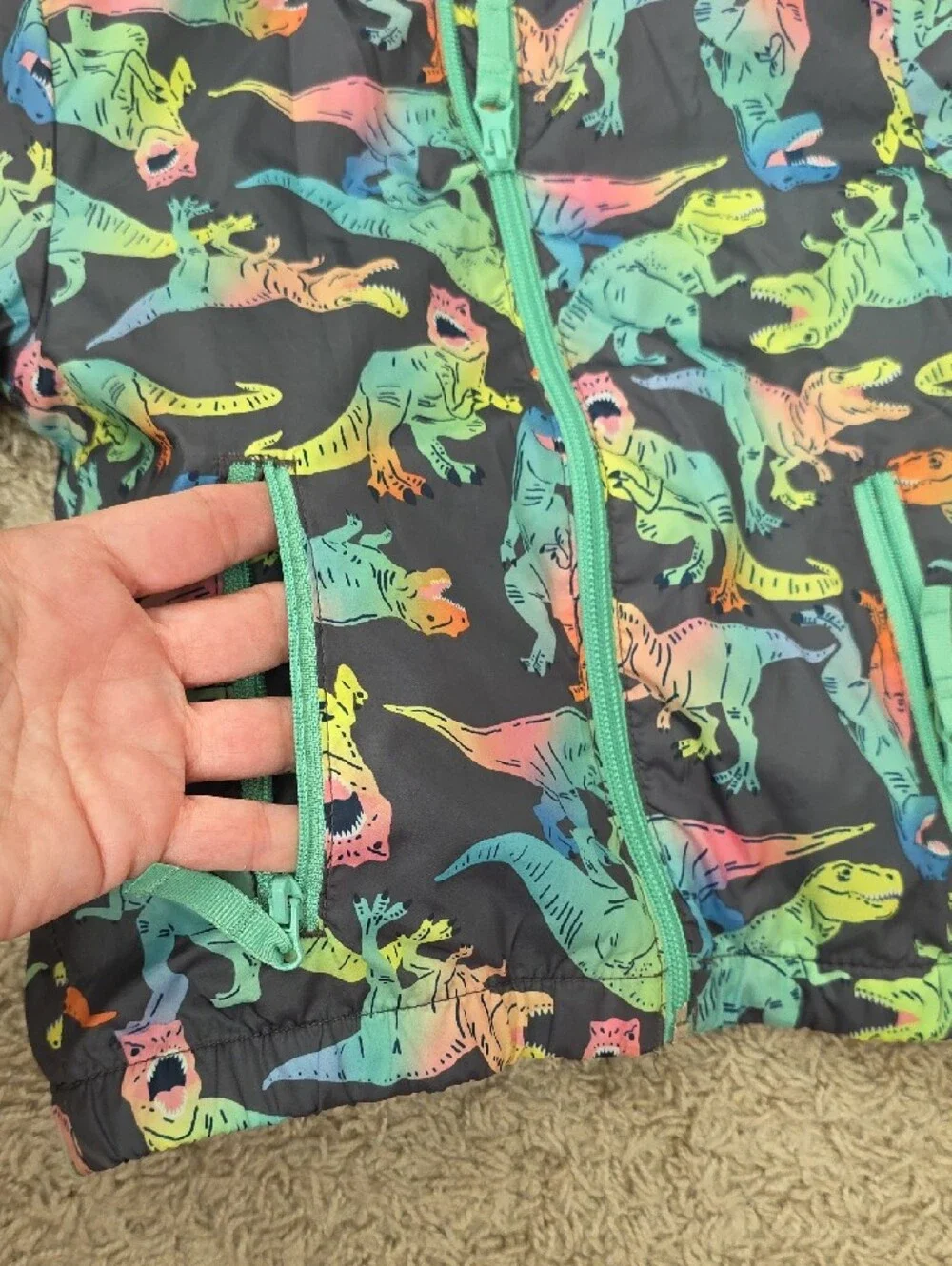 Cat & Jack Mint Green Hooded Jacket with Multicolor Dinosaur Print
